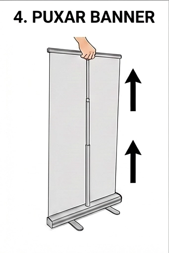 suporte de banner roll up em alumínio puxando a mídia para montagem